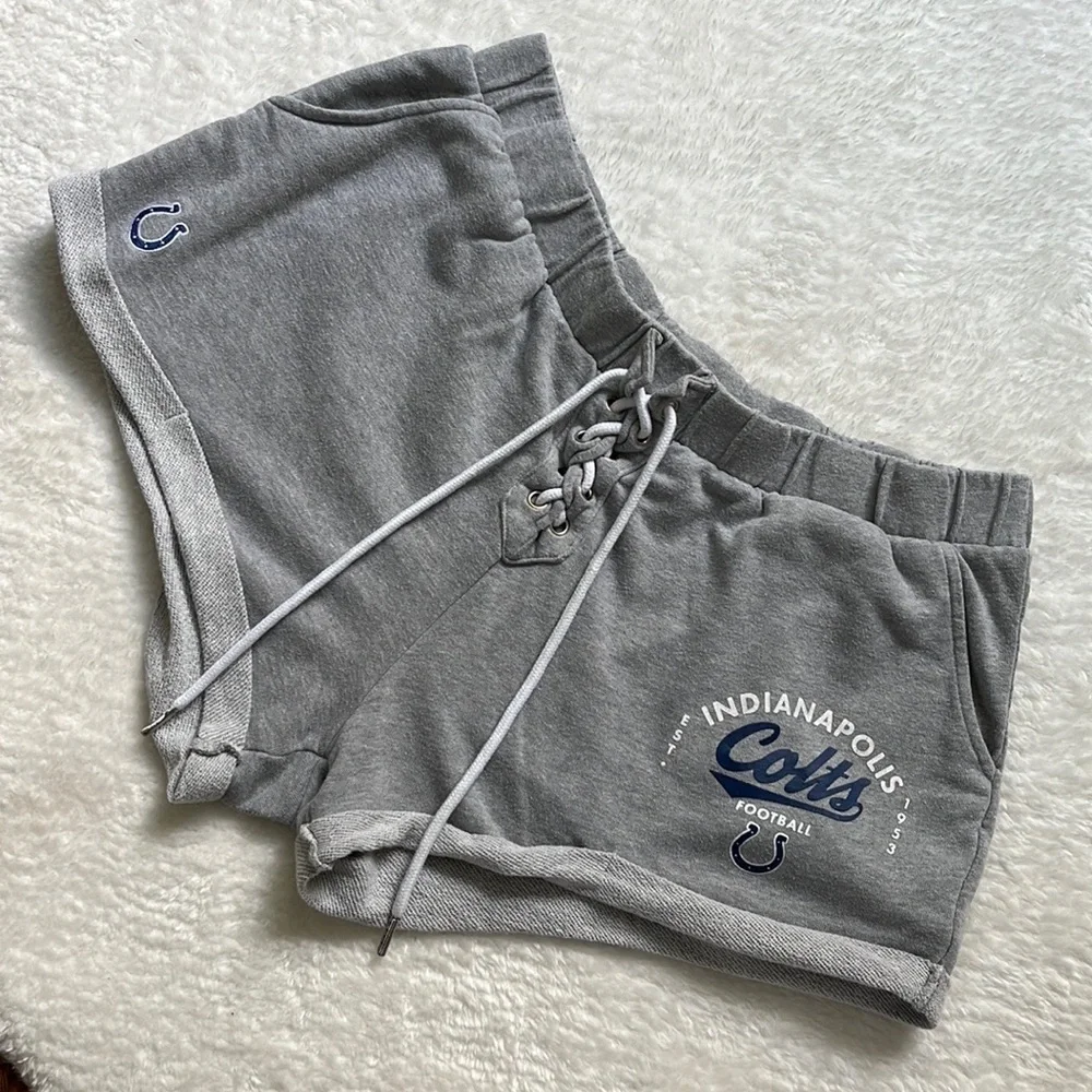 NFL INDIANAPOLIS COLTS Embroidered Lace Up Terry Shorts - Gray